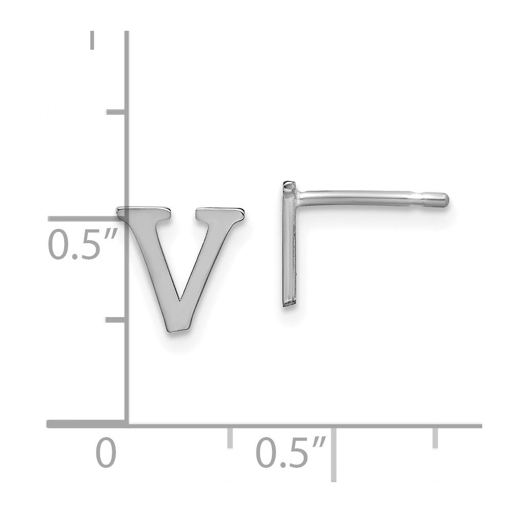 XNE46SS_V Sterling Silver Rhodium-plated Letter V Initial Post Earrings