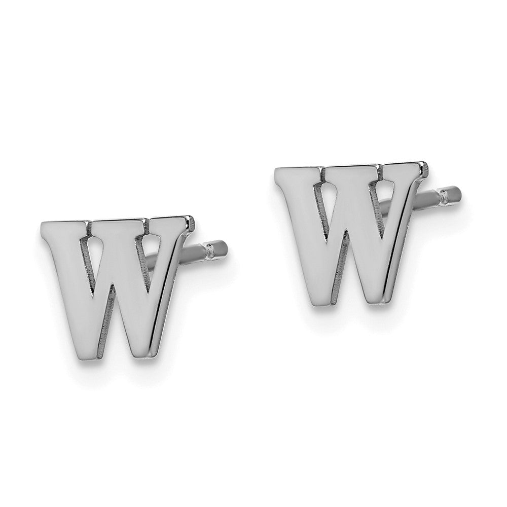 XNE46SS_W Sterling Silver Rhodium-plated Letter W Initial Post Earrings