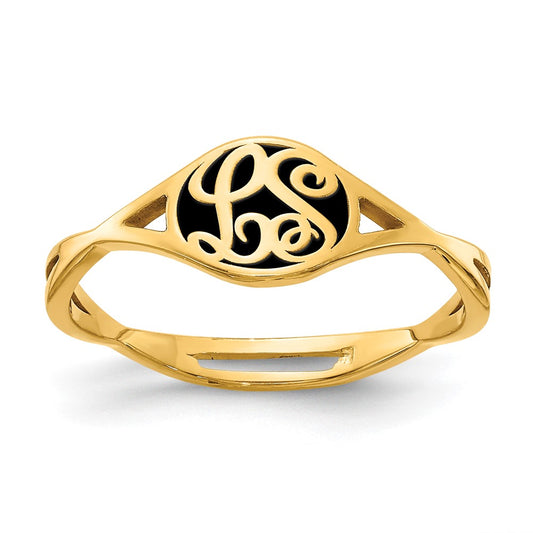 SS/Gold-plated Twisted Band with Epoxy Monogram Ring