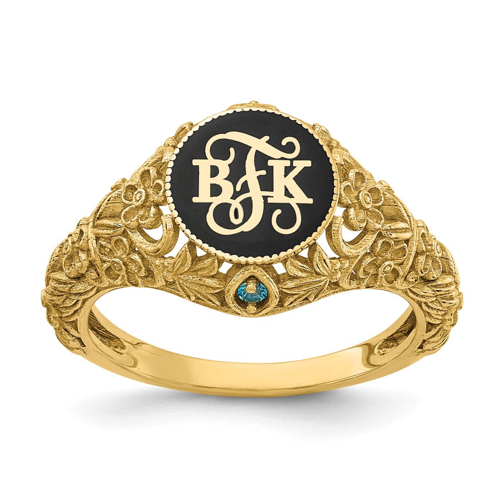 SS/Gold-plated Filigree w/Epoxy and Birthstone Monogram Ring
