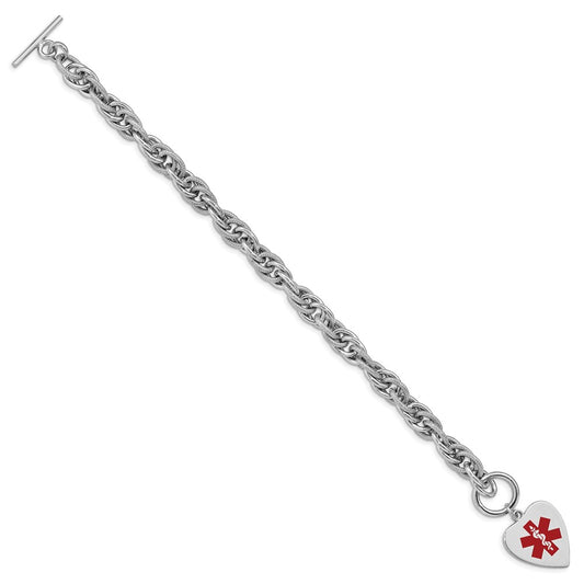 Sterling Silver Rhodium Engraveable Enamel Heart Medical ID Bracelet XSM100