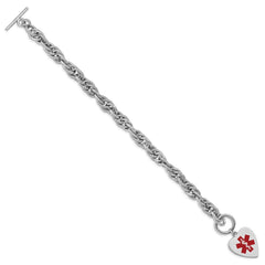 Sterling Silver Rhodium Engraveable Enamel Heart Medical ID Bracelet XSM100