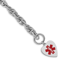 Sterling Silver Rhodium Engraveable Enamel Heart Medical ID Bracelet XSM100