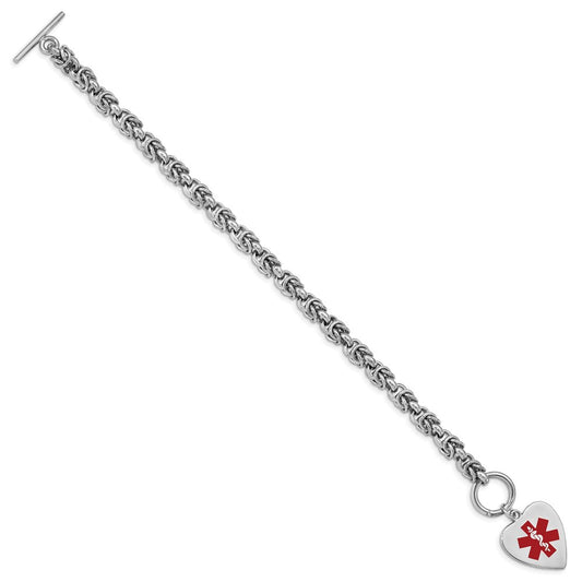 Sterling Silver RH-pltd Engraveable Enamel Heart Medical ID Bracelet XSM101
