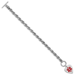 Sterling Silver RH-pltd Engraveable Enamel Heart Medical ID Bracelet XSM101