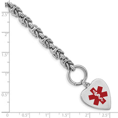 Sterling Silver RH-pltd Engraveable Enamel Heart Medical ID Bracelet XSM101
