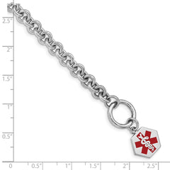 Sterling Silver Rhodium Engraveable Enamel Hexagon Medical ID Bracelet XSM105