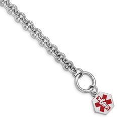 Sterling Silver Rhodium Engraveable Enamel Hexagon Medical ID Bracelet XSM105