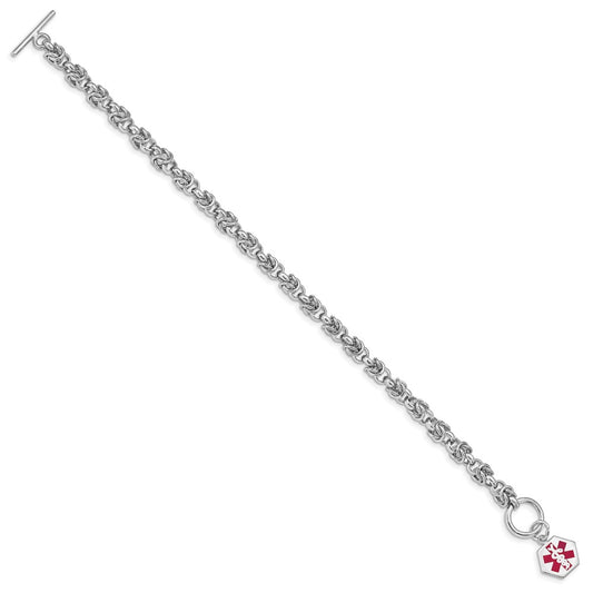 Sterling Silver Rhodium Engraveable Enamel Hexagon Medical ID Bracelet XSM113