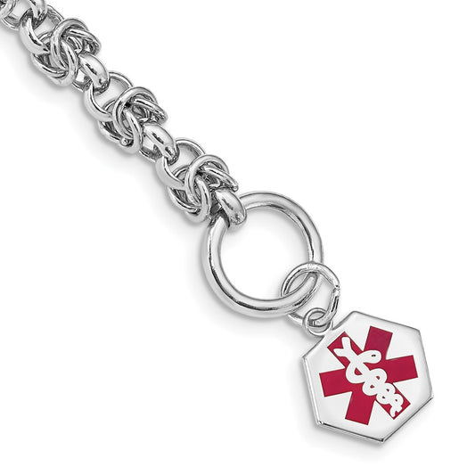 Sterling Silver Rhodium Engraveable Enamel Hexagon Medical ID Bracelet XSM113