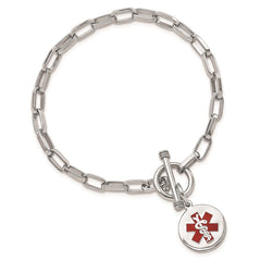 Sterling Silver Rhodium Engraveable Enamel Disc Medical ID Bracelet XSM114
