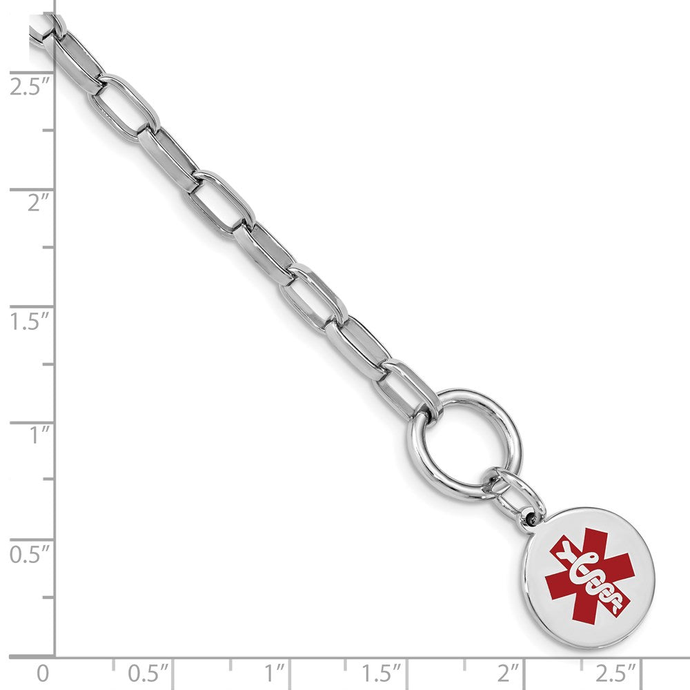 Sterling Silver Rhodium Engraveable Enamel Disc Medical ID Bracelet XSM114