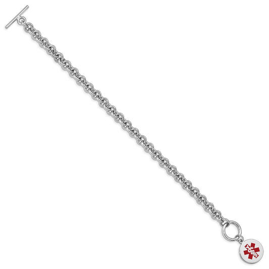 Sterling Silver Rhodium Engraveable Enamel Disc Medical ID Bracelet XSM117