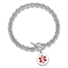 Sterling Silver Rhodium Engraveable Enamel Disc Medical ID Bracelet XSM117