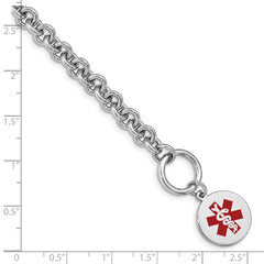 Sterling Silver Rhodium Engraveable Enamel Disc Medical ID Bracelet XSM117