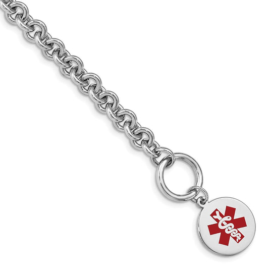 Sterling Silver Rhodium Engraveable Enamel Disc Medical ID Bracelet XSM117