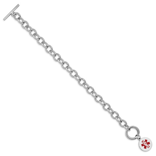 Sterling Silver Rhodium Engraveable Enamel Disc Medical ID Bracelet XSM118