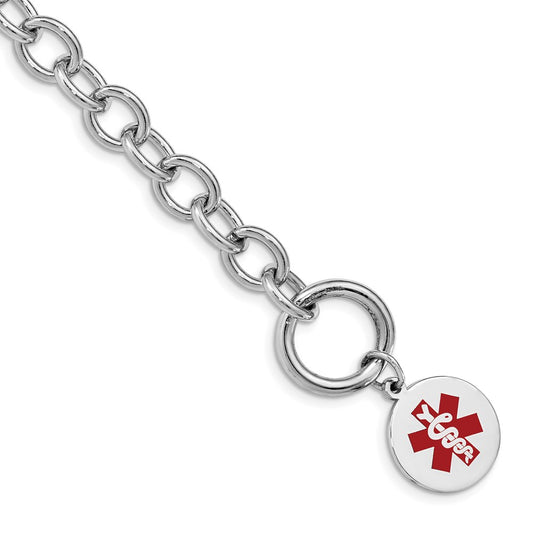 Sterling Silver Rhodium Engraveable Enamel Disc Medical ID Bracelet XSM118