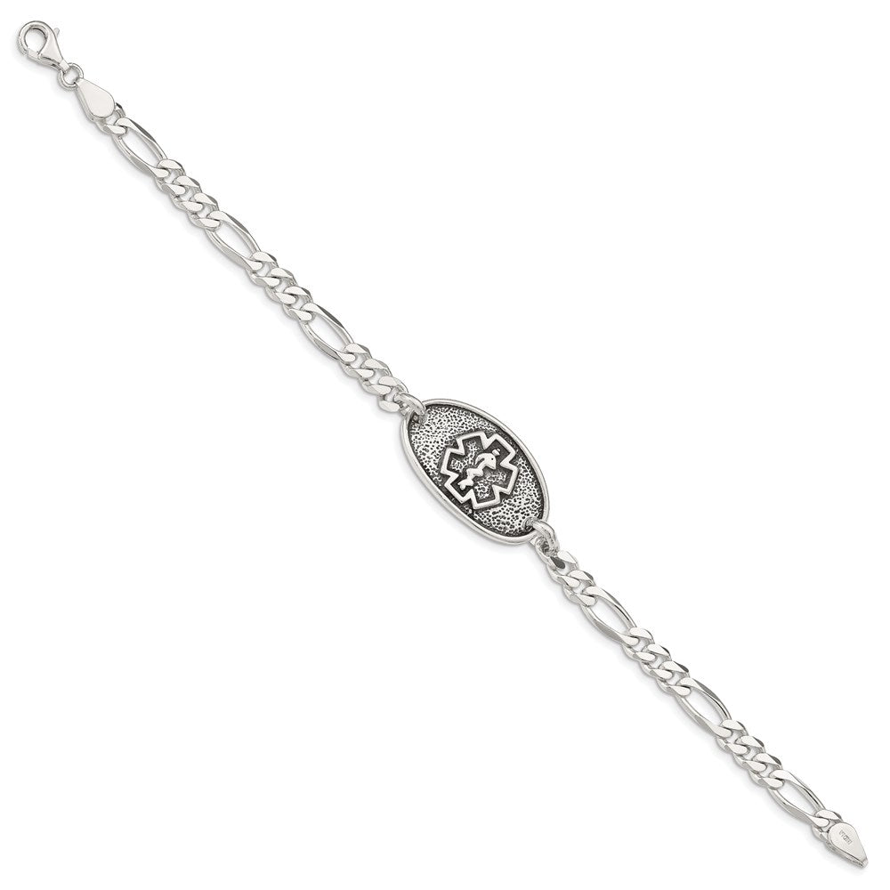 Sterling Silver Antiqued / Polished Medical Bracelet XSM157