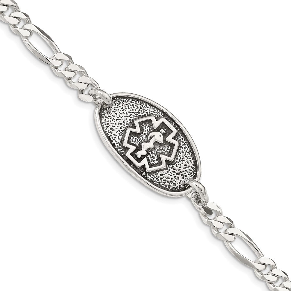 Sterling Silver Antiqued / Polished Medical Bracelet XSM157