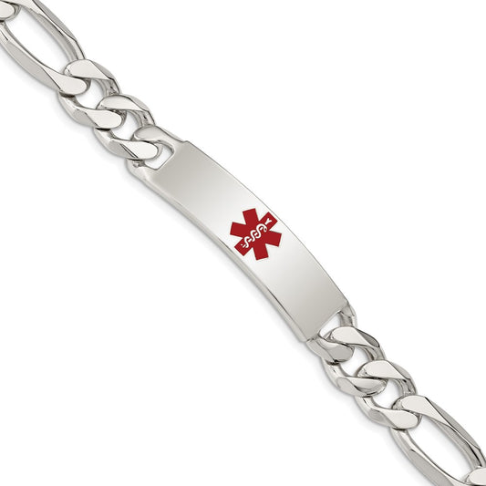 Sterling Silver Polished Medical Figaro Anchor Link ID Bracelet XSM176