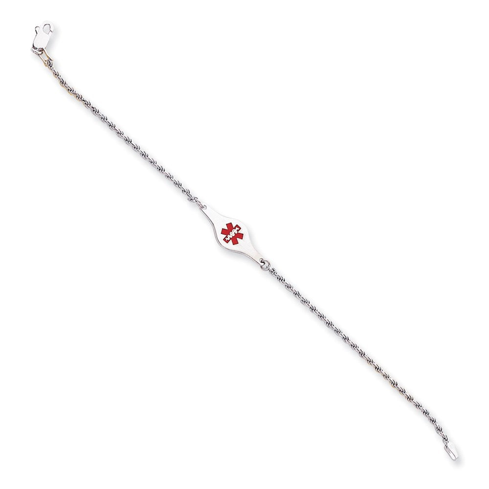 Sterling Silver Rhodium-plated Medical ID Rope Link Bracelet XSM40