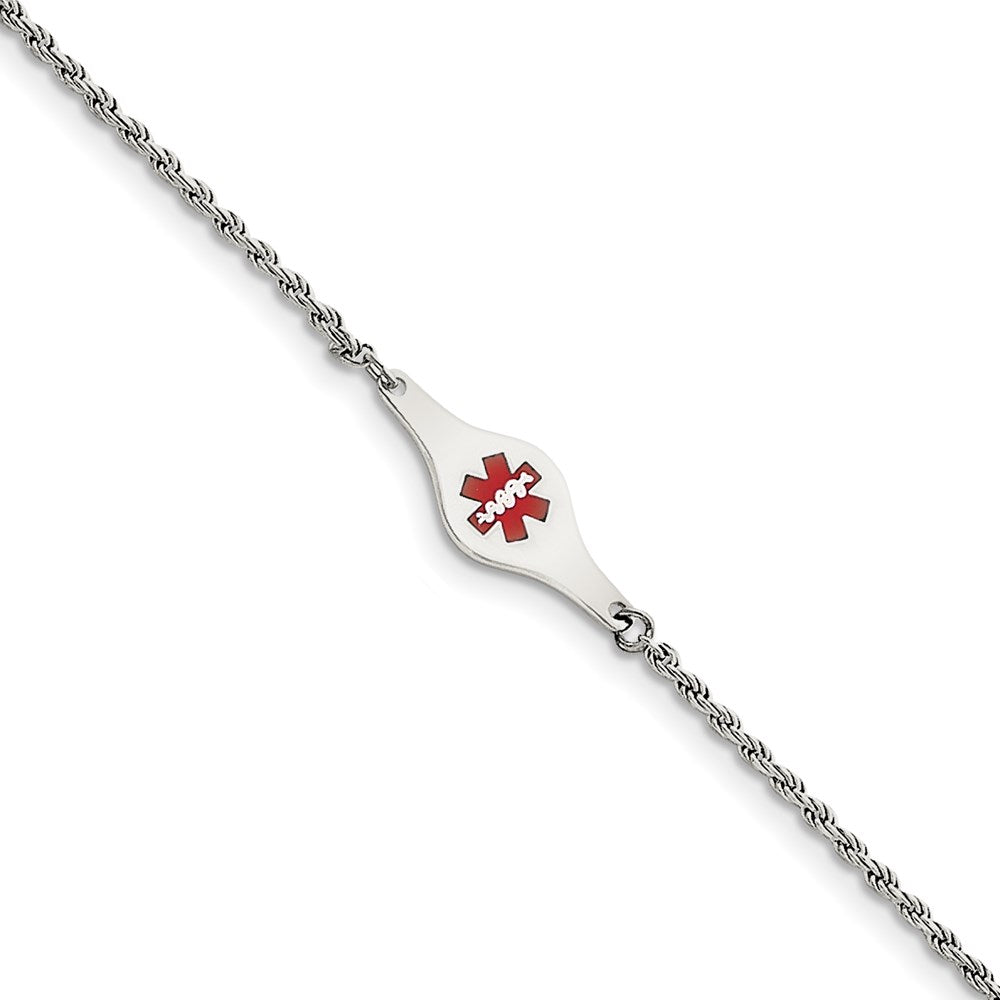 Sterling Silver Rhodium-plated Medical ID Rope Link Bracelet XSM40