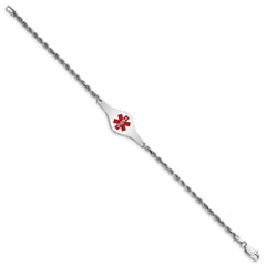 Sterling Silver Rhodium-plated Medical ID Rope Link Bracelet XSM41