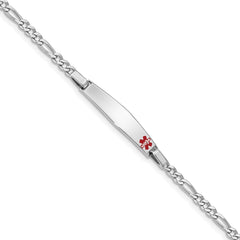 Sterling Silver Rhodium Children's Medical ID Bracelet w/Figaro ID Bracelet XSM53