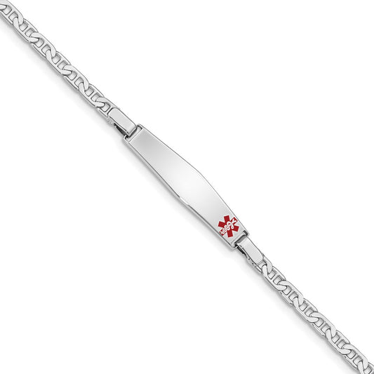 Sterling Silver Rhod-plated Children's Medical ID Bracelet w/Anchor XSM55