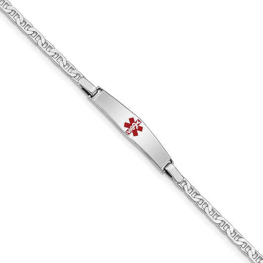 Sterling Silver Rhod-plated Children's Medical ID Anchor Link Bracelet XSM58