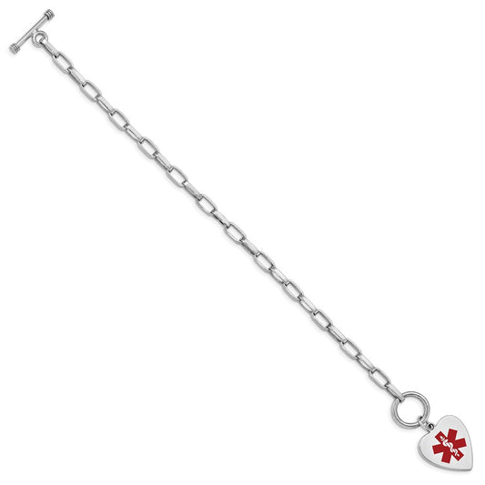 Sterling Silver Rhodium Engraveable Enamel Heart Medical ID Bracelet XSM90
