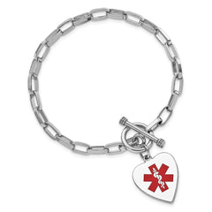 Sterling Silver Rhodium Engraveable Enamel Heart Medical ID Bracelet XSM90