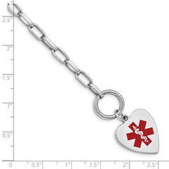 Sterling Silver Rhodium Engraveable Enamel Heart Medical ID Bracelet XSM90