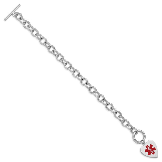 Sterling Silver Rhodium Engraveable Enamel Heart Medical ID Bracelet XSM94