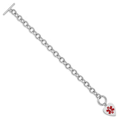 Sterling Silver Rhodium Engraveable Enamel Heart Medical ID Bracelet XSM94