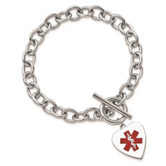 Sterling Silver Rhodium Engraveable Enamel Heart Medical ID Bracelet XSM94
