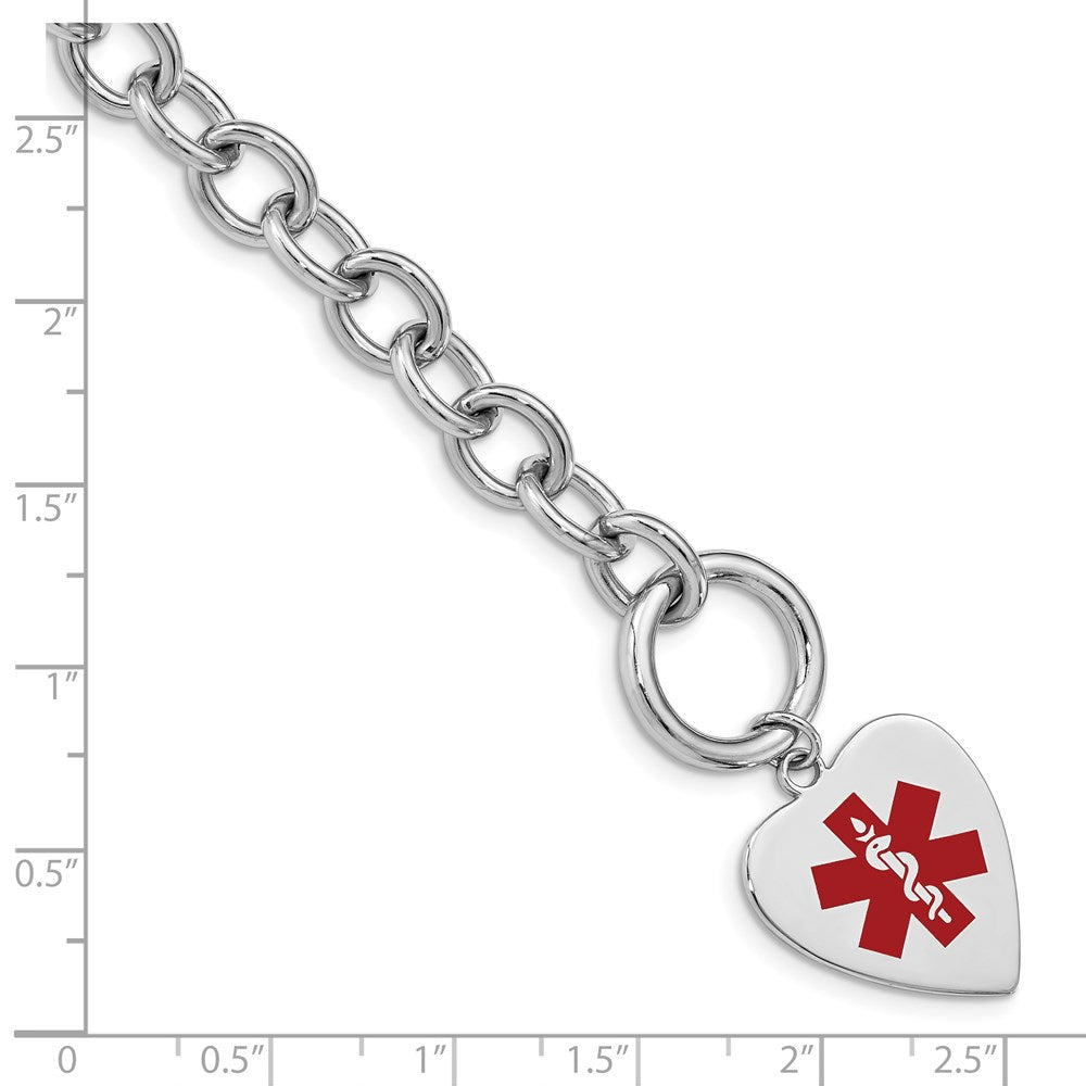 Sterling Silver Rhodium Engraveable Enamel Heart Medical ID Bracelet XSM94