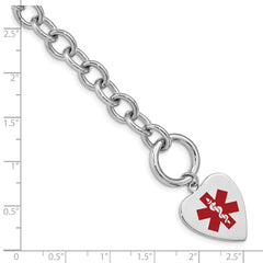 Sterling Silver Rhodium Engraveable Enamel Heart Medical ID Bracelet XSM94