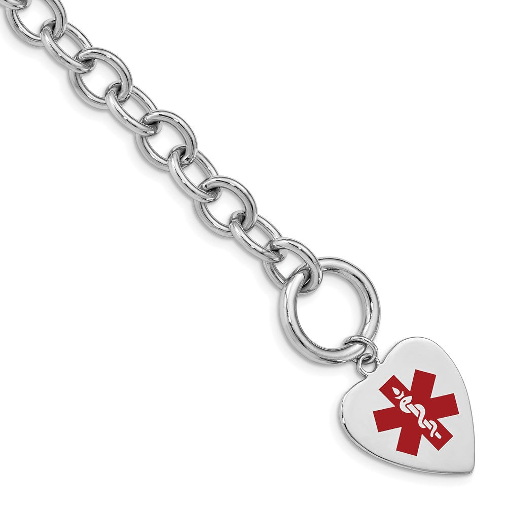 Sterling Silver Rhodium Engraveable Enamel Heart Medical ID Bracelet XSM94