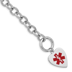 Sterling Silver Rhodium Engraveable Enamel Heart Medical ID Bracelet XSM94