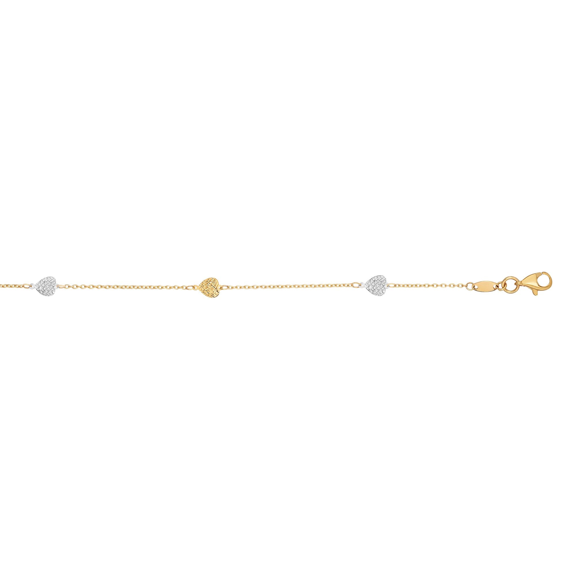 Parkplace Jewelers 14k-two-tone-gold-diamond-cut-heart-anklet-ywank1336