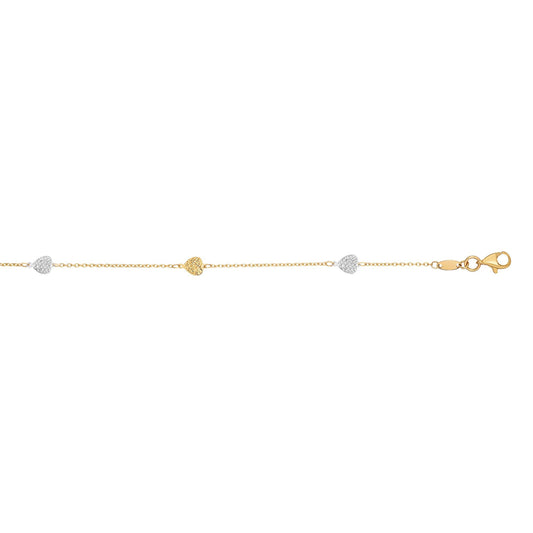 Parkplace Jewelers 14k-two-tone-gold-diamond-cut-heart-anklet-ywank1336
