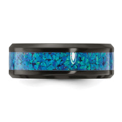 Chisel Black Zirconium Polished with Blue Imitation Opal Inlay 8.00mm Band