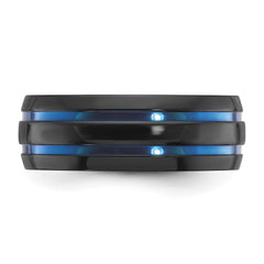 Chisel Black Zirconium Polished with Blue IP-plated Stripes 8mm Band