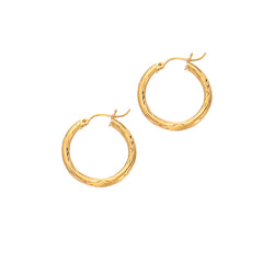 Yellow Gold Diamond Cut/ Textured Light Weight Hoops Earring