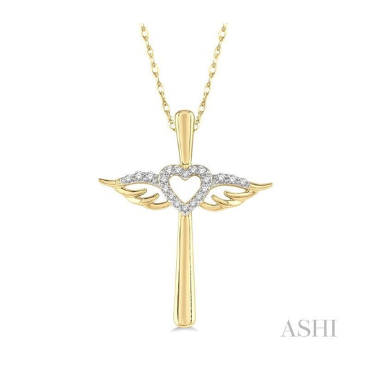 ASHI Angel Wings Heart Shape & Cross Diamond Pendant 958A8PPTSPDYG