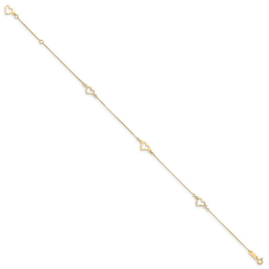 Quality Gold 14K Adjustable Fancy Heart 9in Plus 1in Ext. Anklet ANK157-9