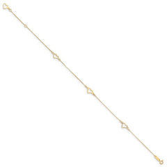 Quality Gold 14K Adjustable Fancy Heart 9in Plus 1in Ext. Anklet ANK157-9