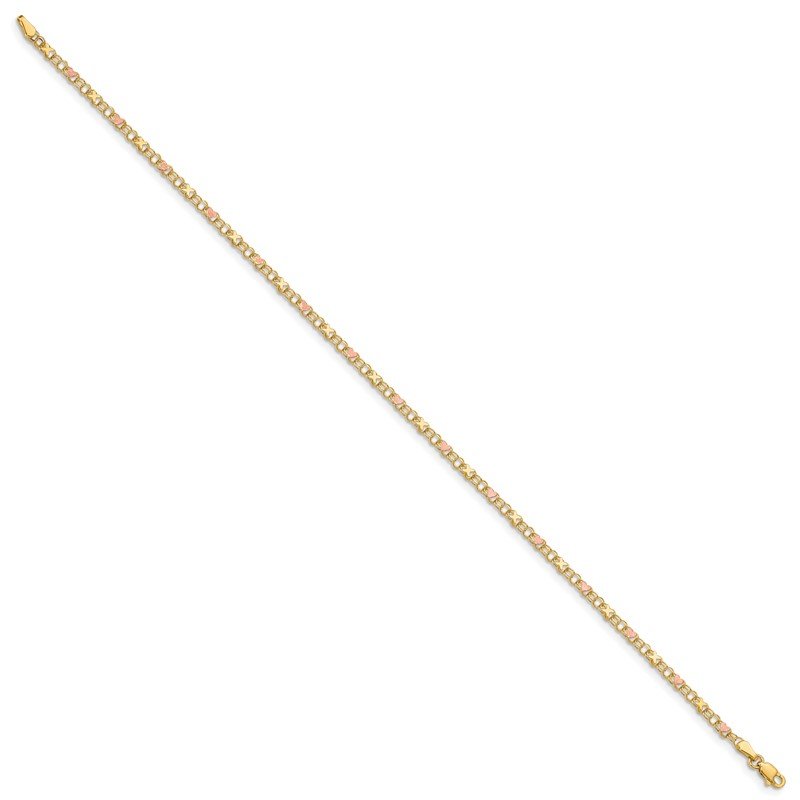 Quality Gold 14k and Rose Rhodium X's and Hearts 10in Anklet ANK69-10